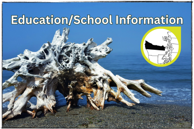 Clallam Bay Washington with a map of Clallam County and the Words Education/ School Information